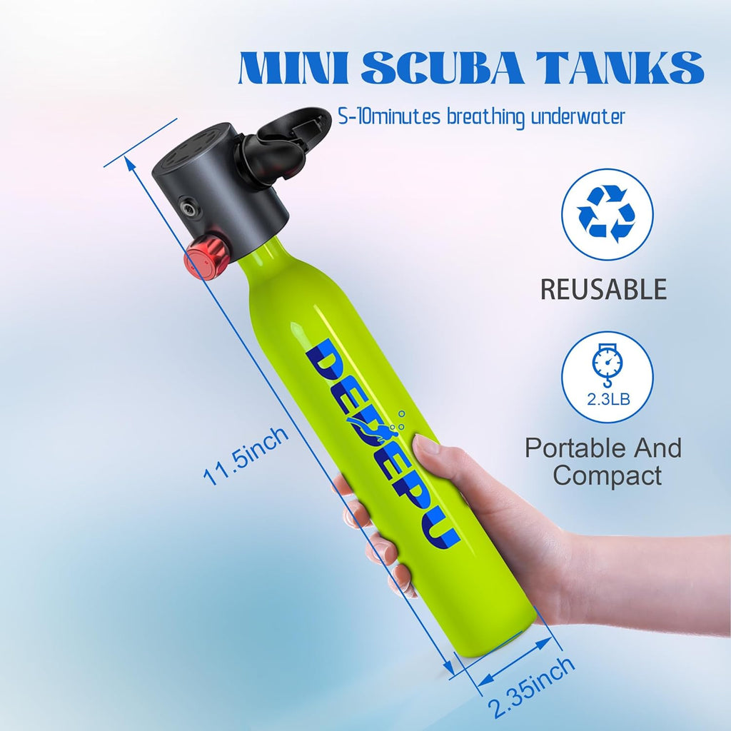 Scuba Diving Tank,0.5L Constant Pressure Mini Scuba Tank, Dive Tanks with On-Off Valve, 5-10 Minutes Underwater Capability, Portable Mini Scuba Tanks, Scuba Diving Tanks with Pump