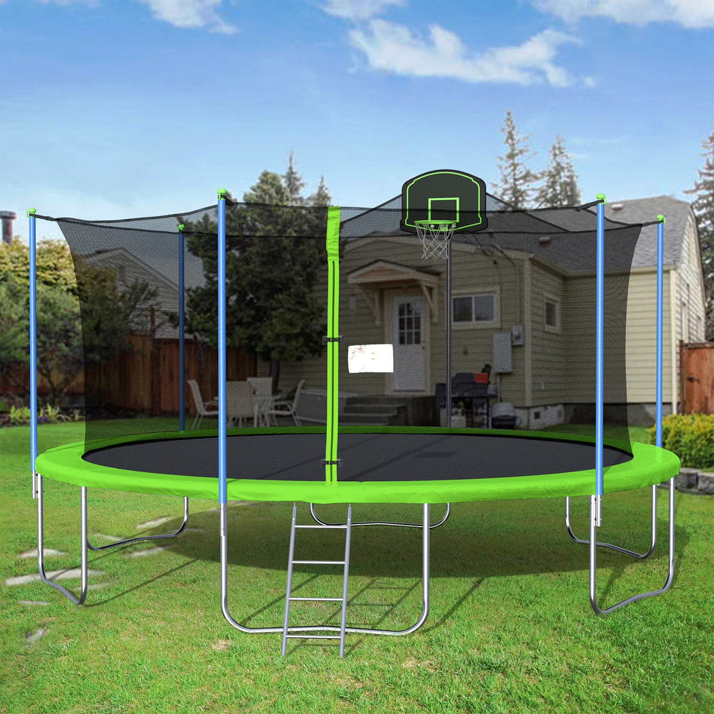 2026 New14FT Outdoor Trampoline with Safety Enclosure, Steel Tube Frame, Ladder & Secure Net - Heavy Duty, Blue