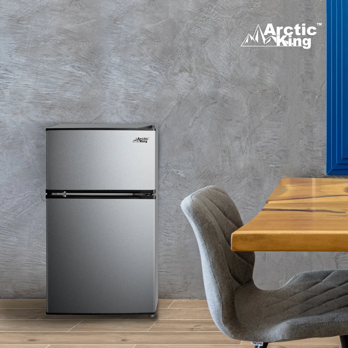2026 NewArctic King 3.2 Cu ft Two Door Mini Fridge with Freezer, Stainless Steel, E-Star