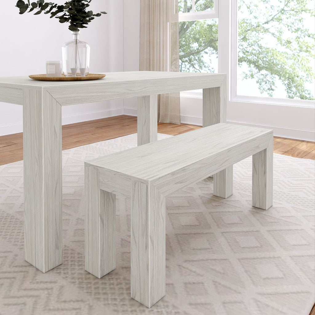 2026 New Plank+Beam Modern Dining Bench, Solid Wood Bench for Dining Table, 49", Blonde Wirebrush