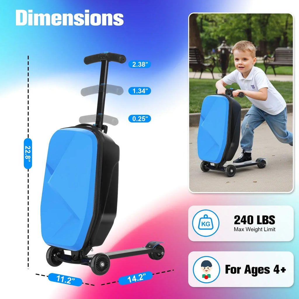 2026 NewAdvwin Scooter Luggage for Kids & Adults, Hardside Ride on Suitcase for Kids Ages 4-15 Multifunctional Lightweight Foldable Carry on Luggage with Wheels Ride on for Children Teenagers, Pink