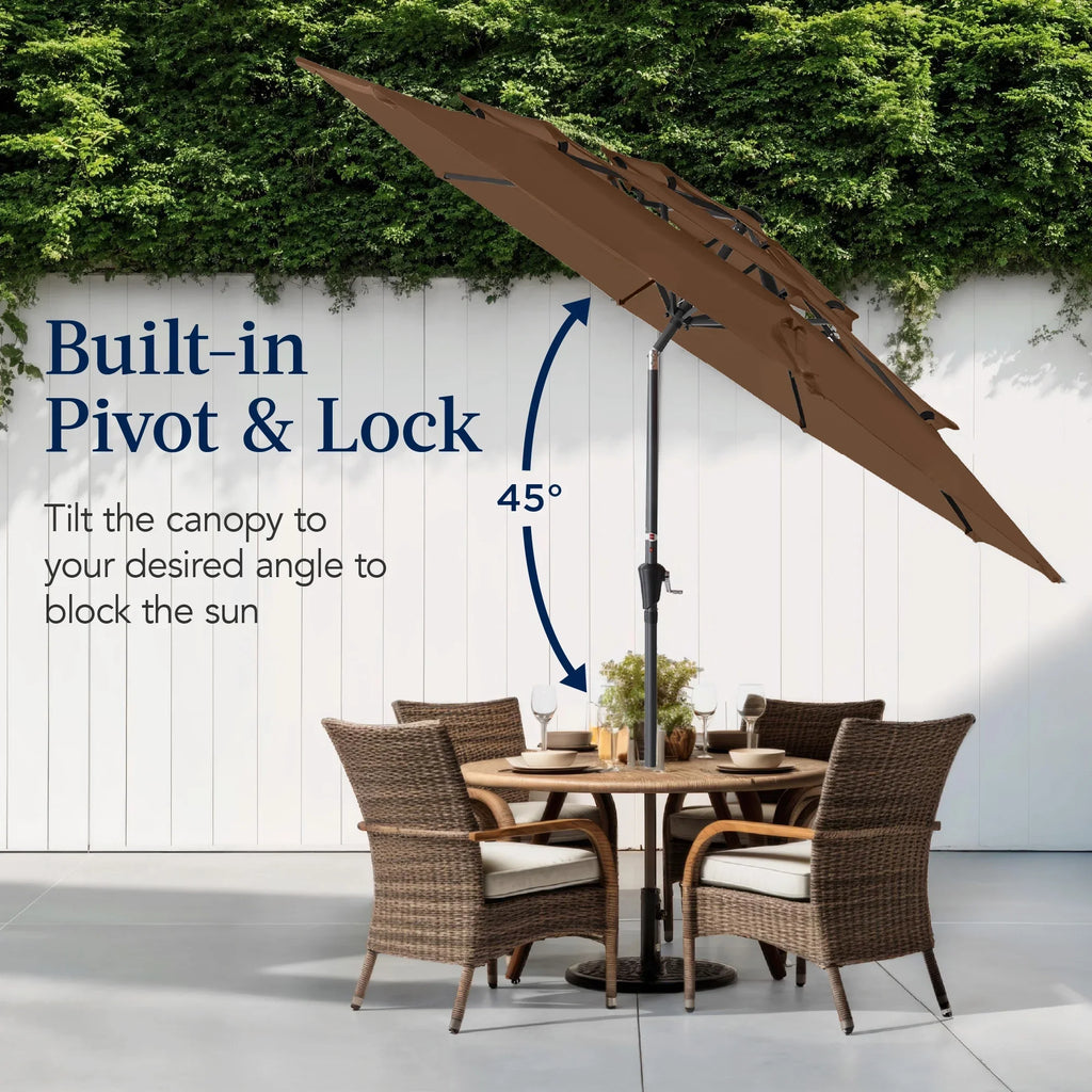 2026 NewBest Choice Products 10ft 3-Tier Patio Umbrella, Market Sun Shade w/ Tilt Adjustment, Easy Crank - Red