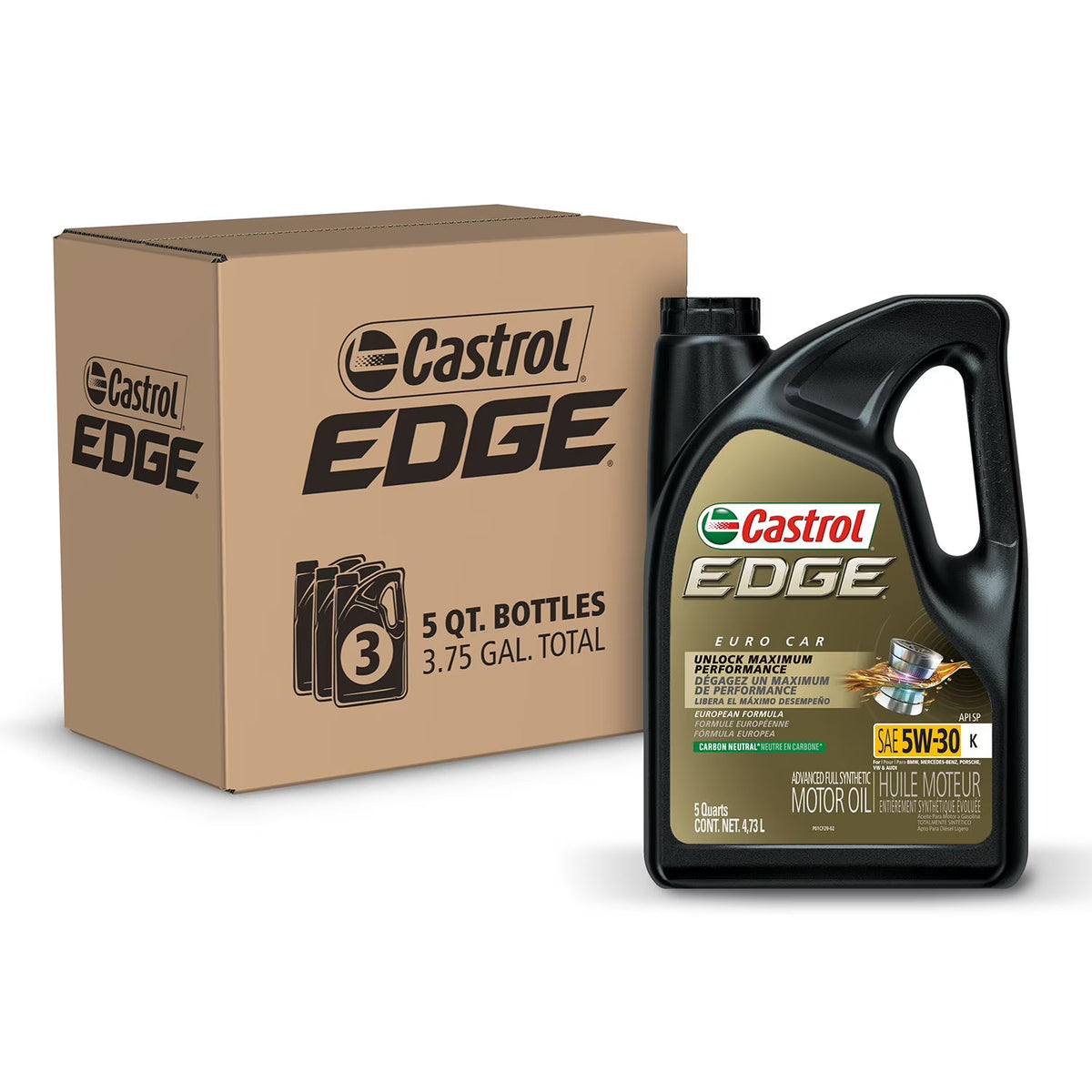 2026 NewCastrol Edge 5W-30 K Advanced Full Synthetic Motor Oil, 5 Quarts, Case of 3