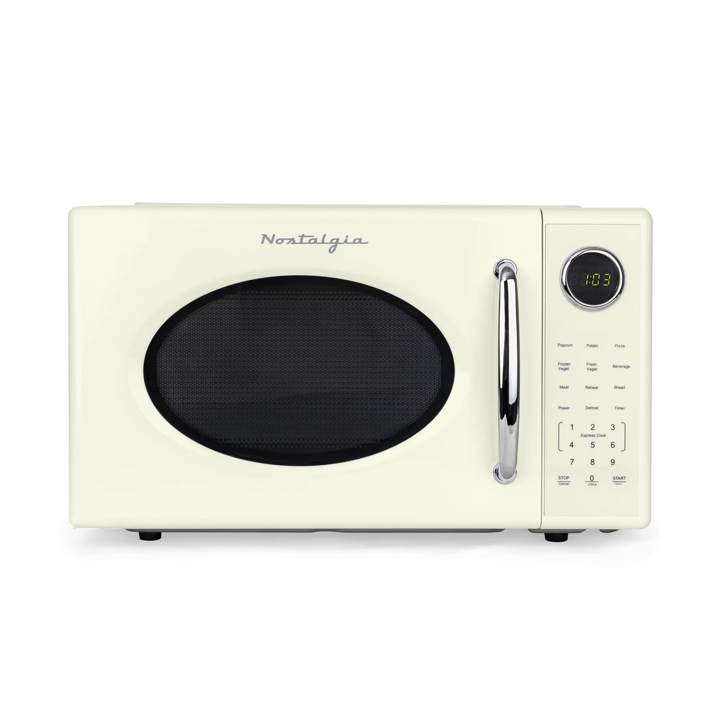 2026 NewNostalgia Retro Microwave Oven - 1.1 Cu Ft & 1000-Watt Countertop Size with Glass Turntable, Child Safety Lock, 8 Auto-Cook Programs & Digital Clock - Black