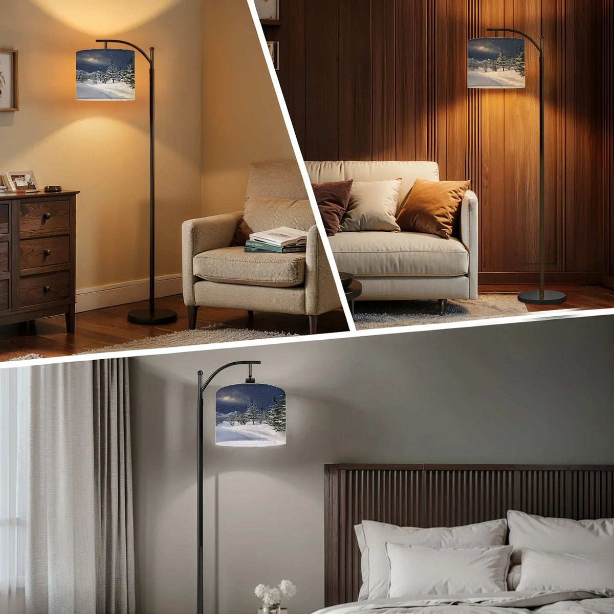 2026 New Arc Floor Lamp, 3 Color Temperatures Modern Floor Lamps Fall Autumn Maple Tree Forest Adjustable Tall Standing Reading Lamp with Linen Texture Shade