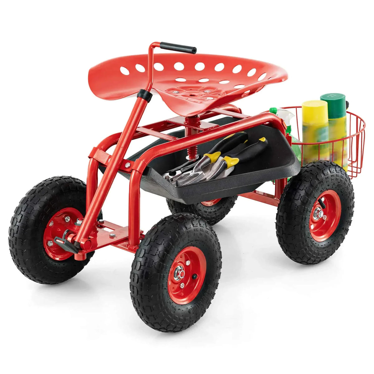2026 NewCostway Garden Cart Rolling Work Seat for Planting with Extendable Handle Green