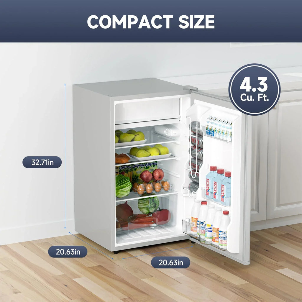 2026 NewSoonbuy Compact Mini Fridge with Freezer, 4.3 Cu.Ft Single Door Refrigerator with Adjustable Temperature, Removable Shelves & Crisper Drawer, Energy Efficient Small Fridge for Bedroom, Office, Dorm, R