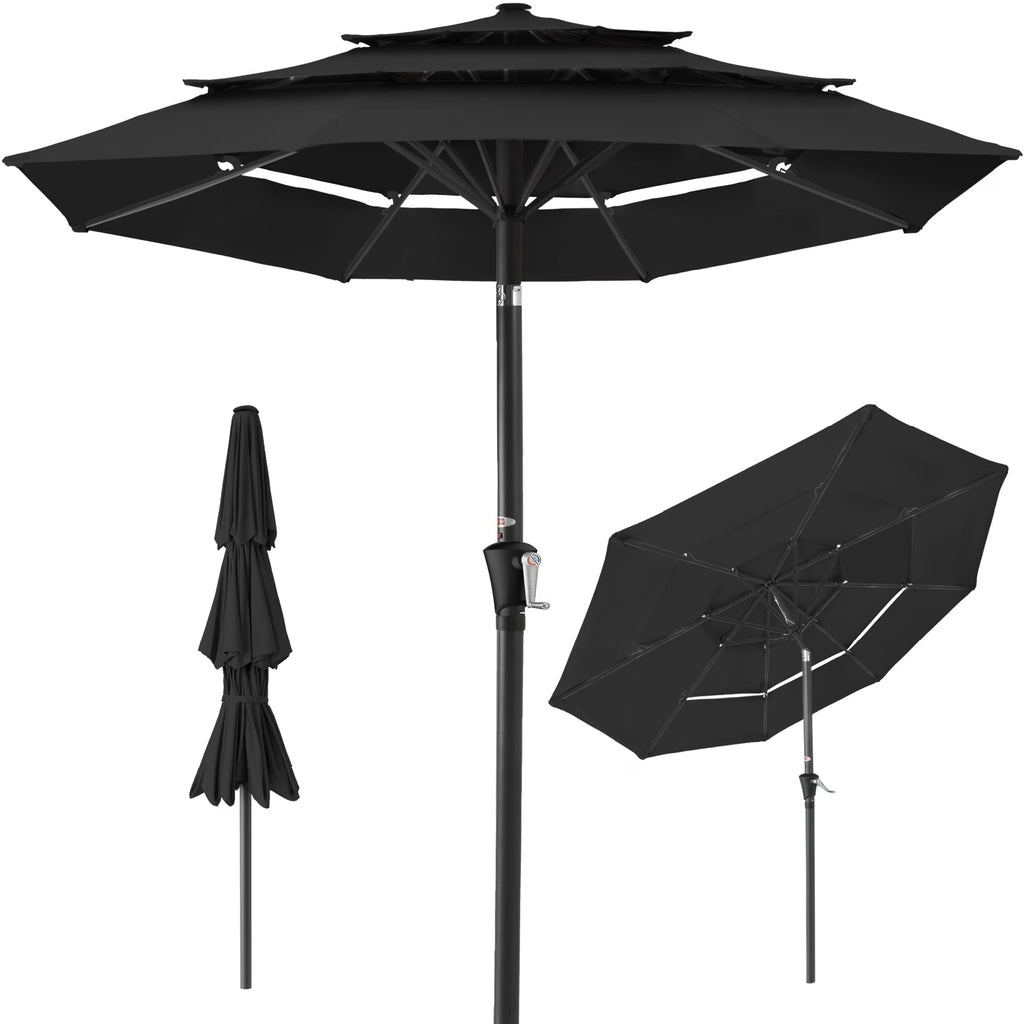 2026 NewBest Choice Products 10ft 3-Tier Patio Umbrella, Market Sun Shade w/ Tilt Adjustment, Easy Crank - Red
