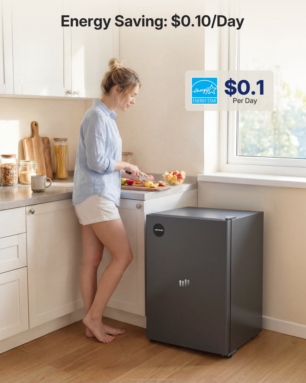 Upstreman 2.5 Cu ft Mini Fridge Without Freezer, Single Door Small Refrigerator No Freezer, Freezerless All-Refrigerator Cooler for Kitchen Office Bedroom Dorm, Gray CR26