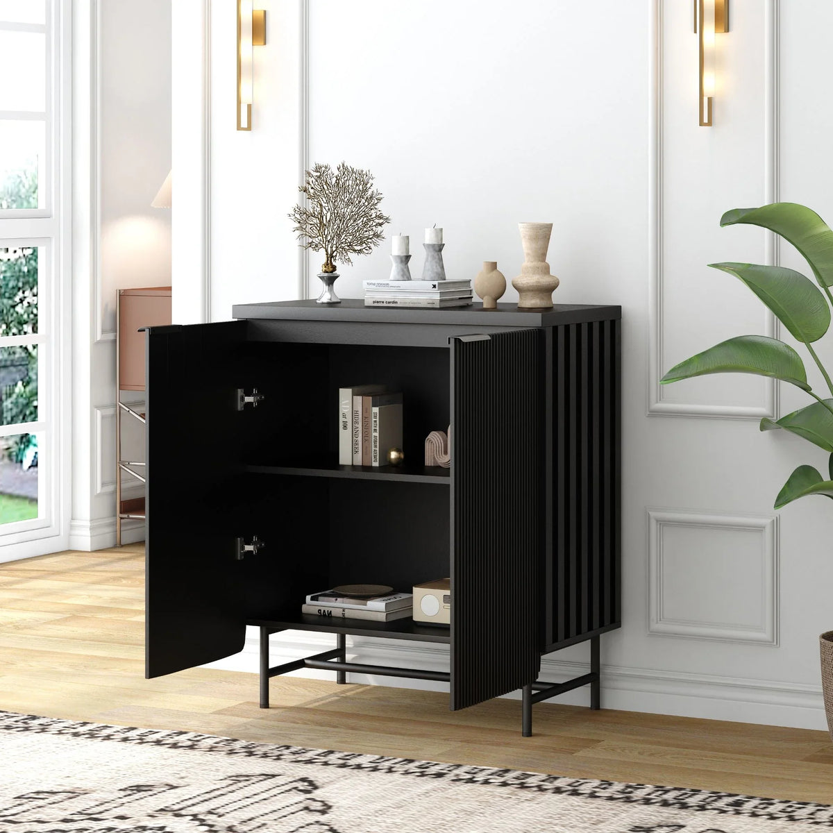 2026 NewVivvoo 30" Wood Nightstand Fluted Door Accent Cabinet
