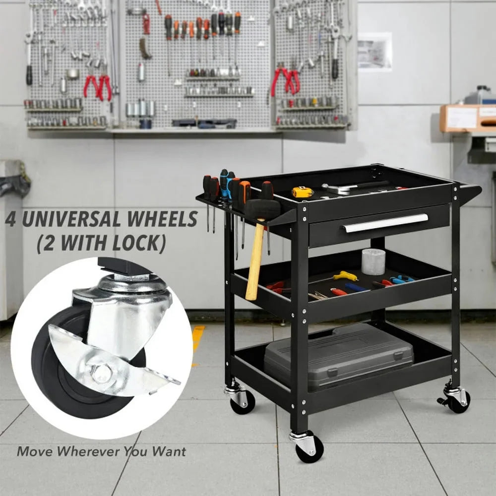 2026 New Spaco Rolling Tool Cart Mechanic Cabinet Storage ToolBox Organizer with Drawer-Black, Utility Cart on Wheels for Warehouse Garage Cleaning Office