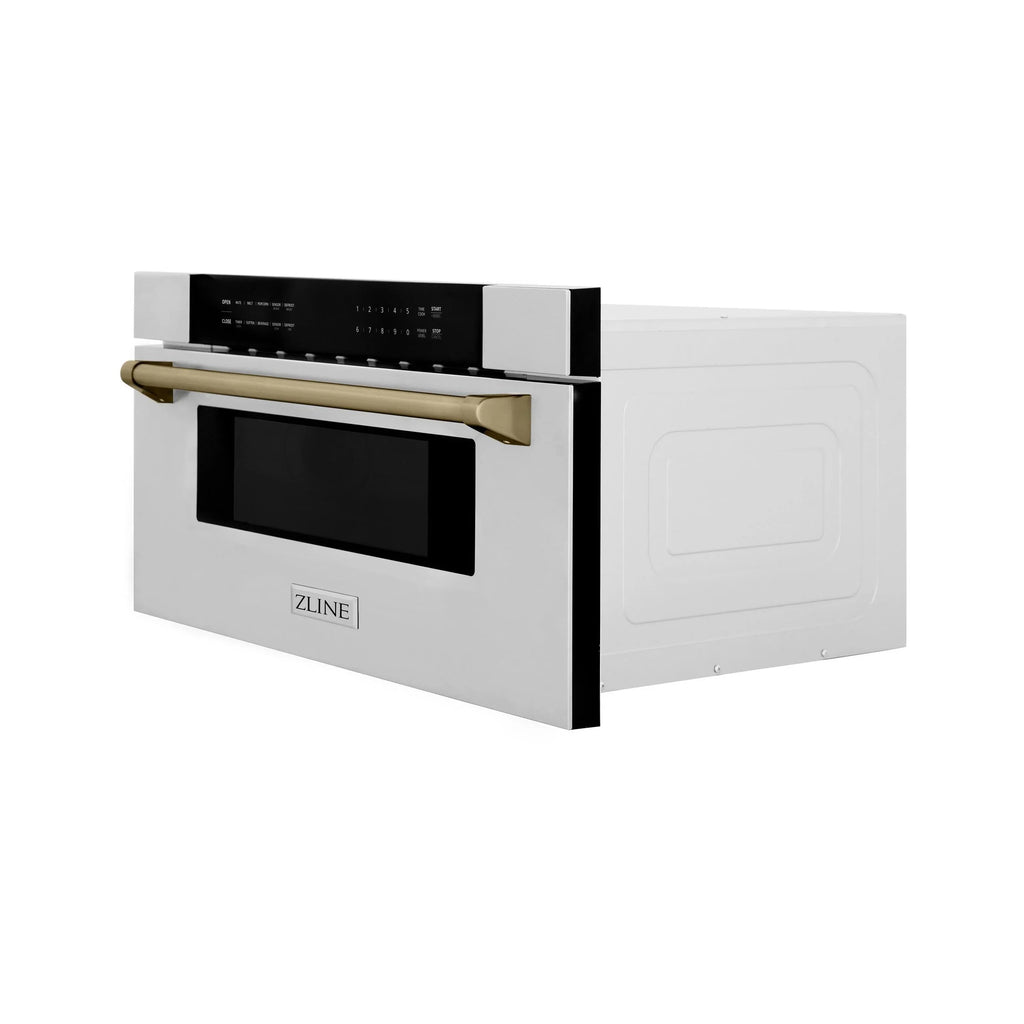 2026 NewZLINE Autograph Edition 30" 1.2 cu. ft. Built-In Microwave Drawer in Stainless Steel with Gold Accents