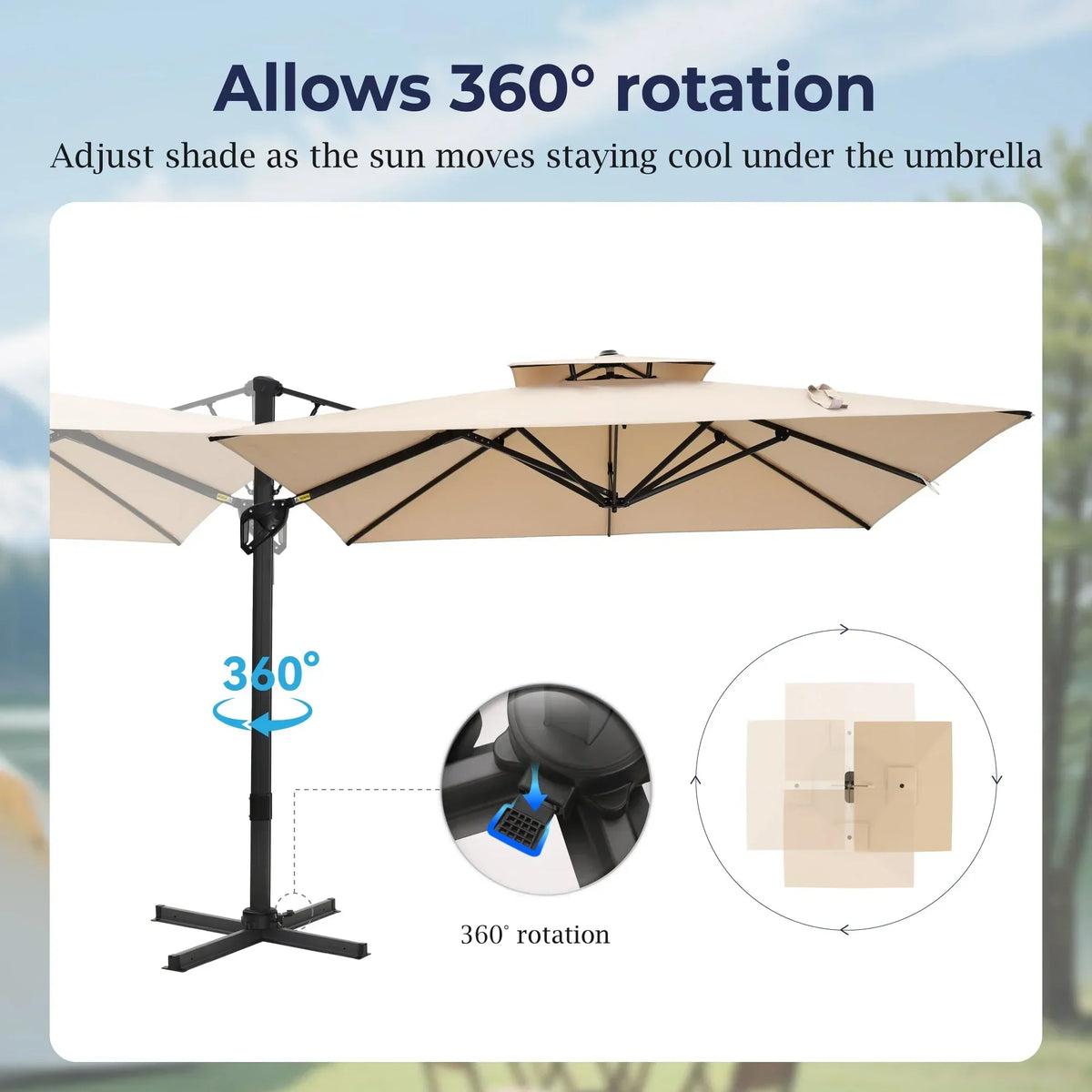2026 NewAlpha Joy 12x9ft Outdoor Patio Umbrella Large Rectangle Offset Cantilever Double Umbrella with 360°Rotation, Beige