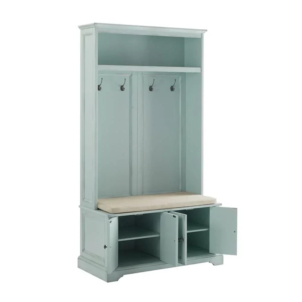 2026 NewBowery Hill Traditional Wood Hall Tree in Seafoam Blue/Oatmeal
