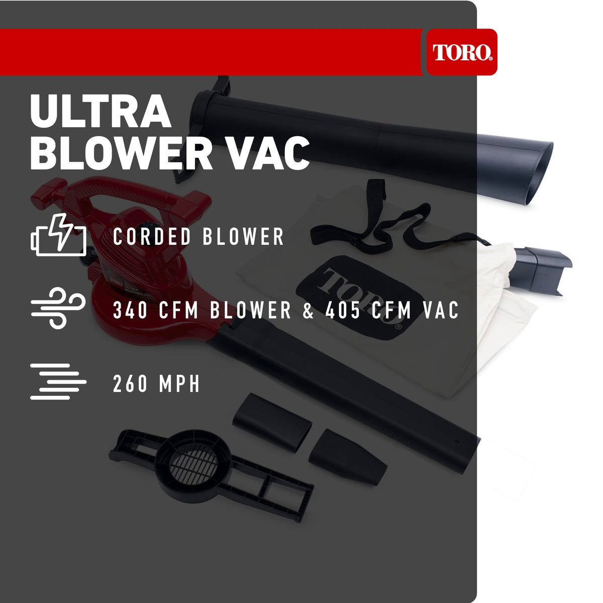 Toro Ultra Blower 340-CFM 260-MPH Corded Electric Handheld Leaf Blower