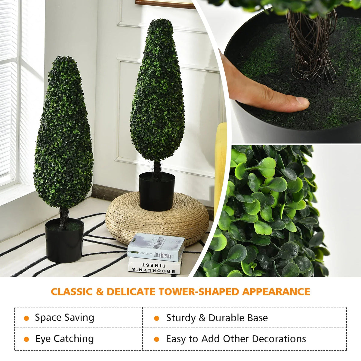 2026 NewCostway 2 Pack 3FT Artificial Tower Topiary Tree UV Resistant Indoor Outdoor