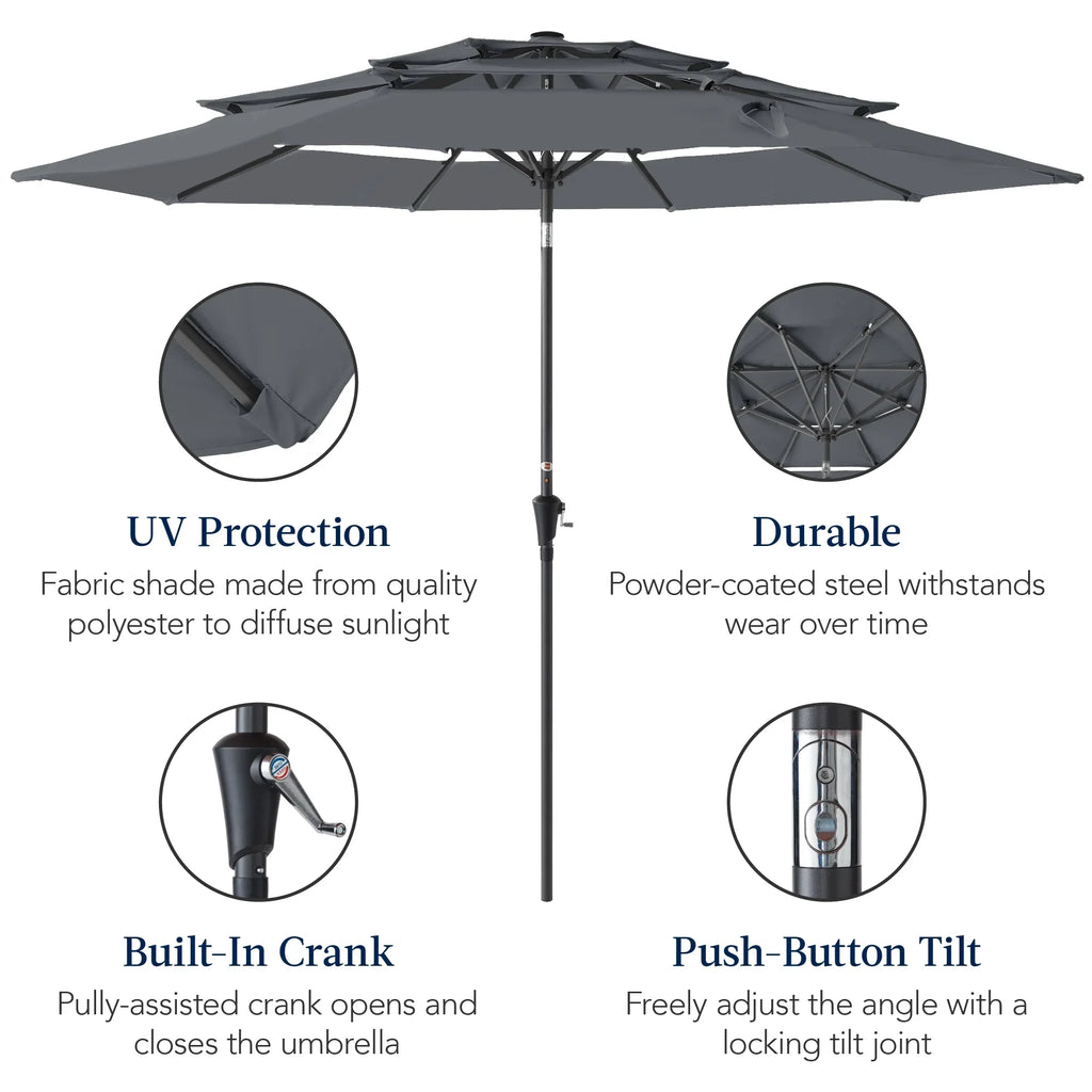 2026 NewBest Choice Products 10ft 3-Tier Patio Umbrella, Market Sun Shade w/ Tilt Adjustment, Easy Crank - Red