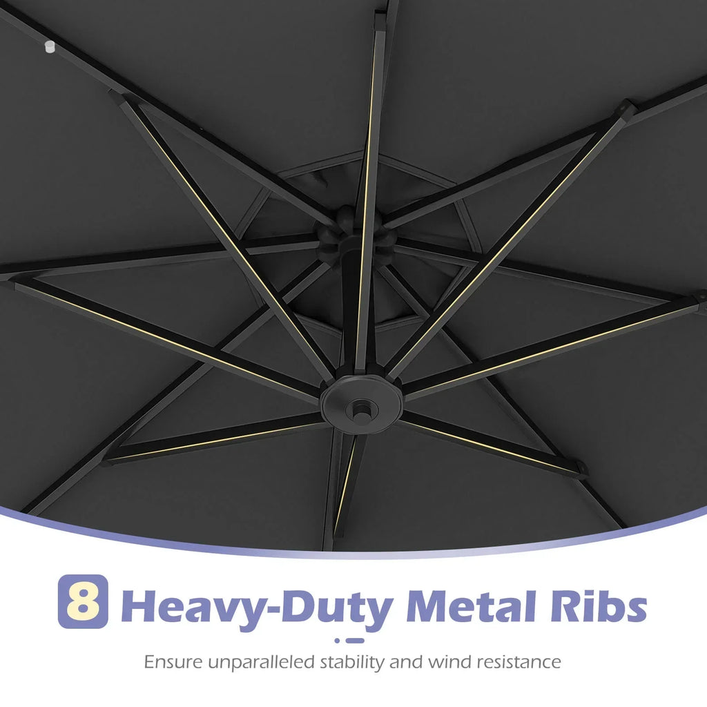 2026 NewCostway 10 FT Solar Offset Hanging Umbrella Patio Cantilever Umbrella with 32 LED Lights Brown