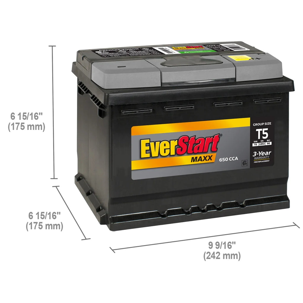2026 NewEverStart Maxx Lead Acid Automotive Battery, Group Size T5 12 Volt, 650 CCA 95 RC