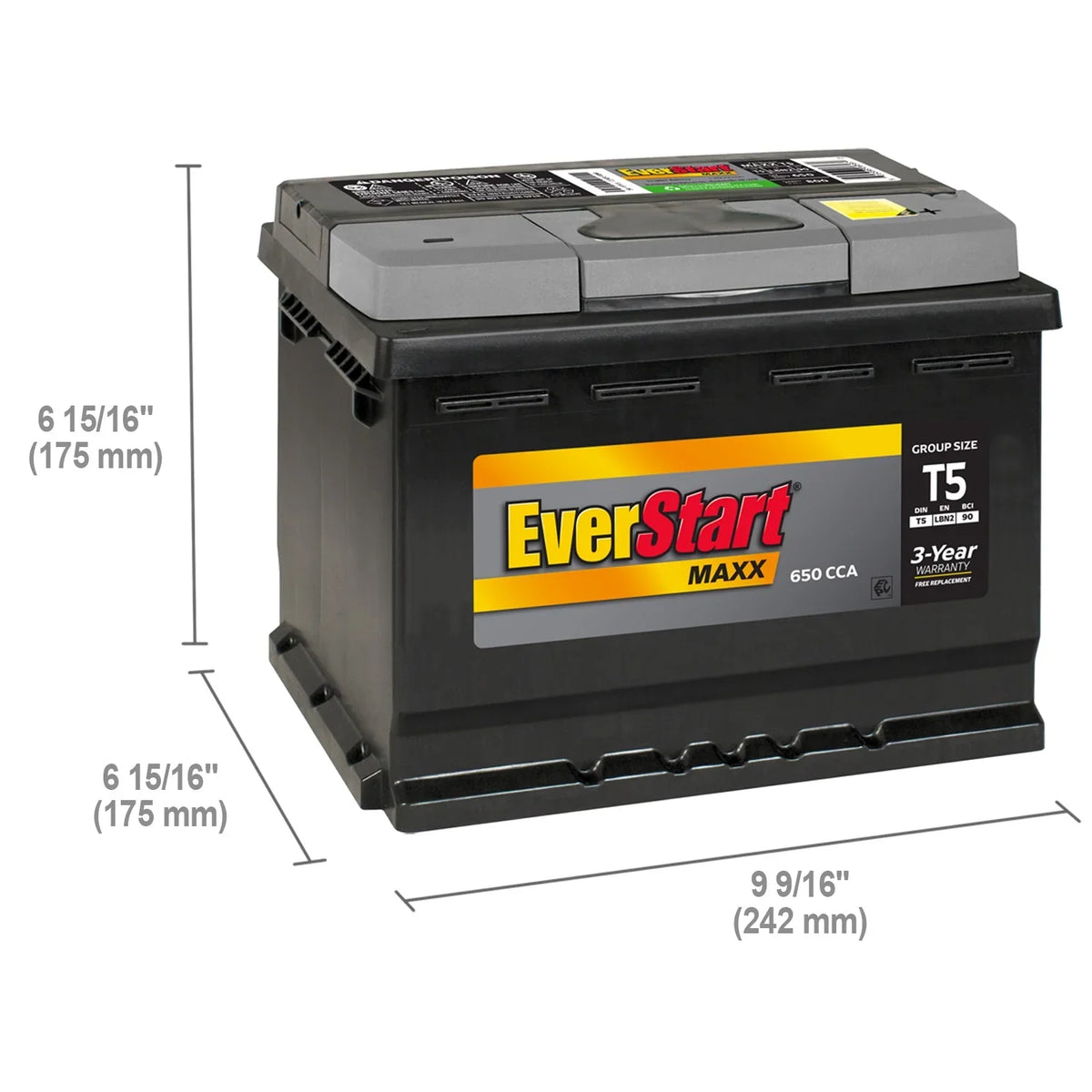 2026 NewEverStart Maxx Lead Acid Automotive Battery, Group Size T5 12 Volt, 650 CCA 95 RC
