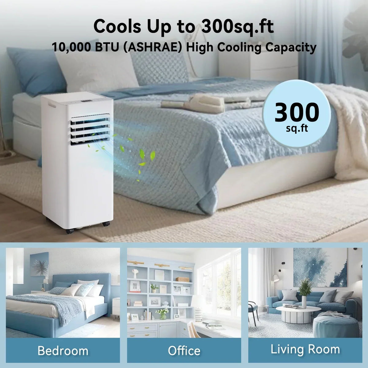 2026 NewBapipro 10,000 BTU Smart Portable AC - WiFi/Remote, 4-in-1 for 300 Sq.Ft, 24H Timer, Window Kit, "55dB, ETL Certified