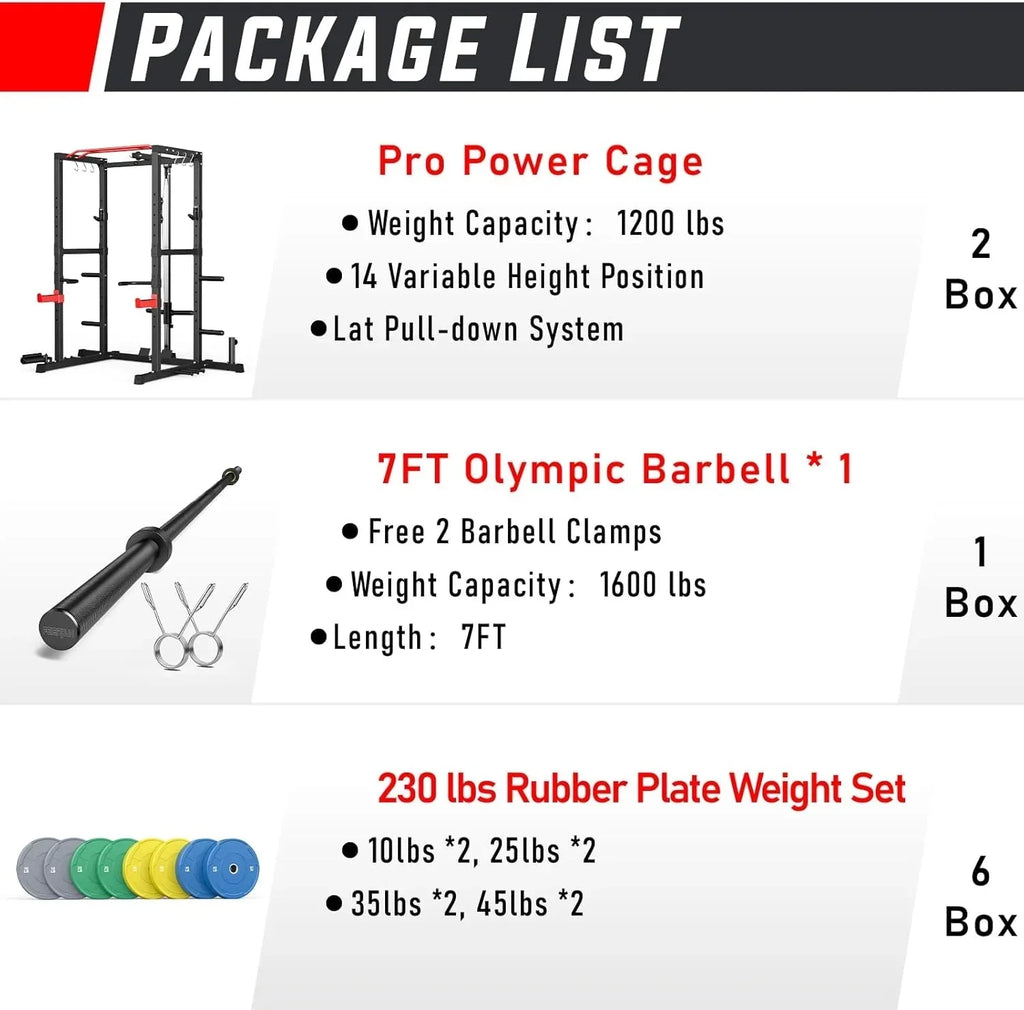 Sportsroyals Power Cage,1600lbs Multi-Function Power Rack with Adjustable Cable Crossover System and More Training Attachment, Weight Cage for Home Gym