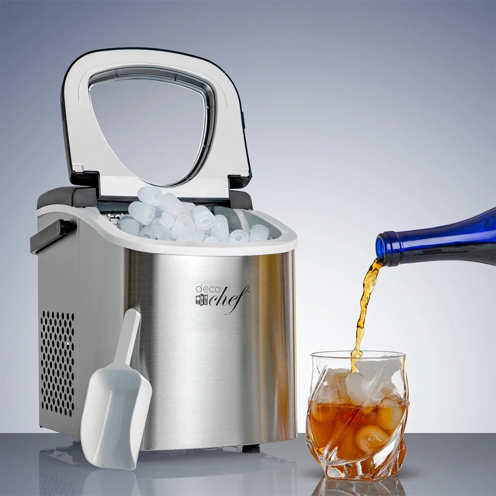 2026 NewDeco Compact Countertop Ice Maker, 26LBs in 24HRs, 9 Bullet Ice Cubes Ready in 6 Minutes, Stainless Steel