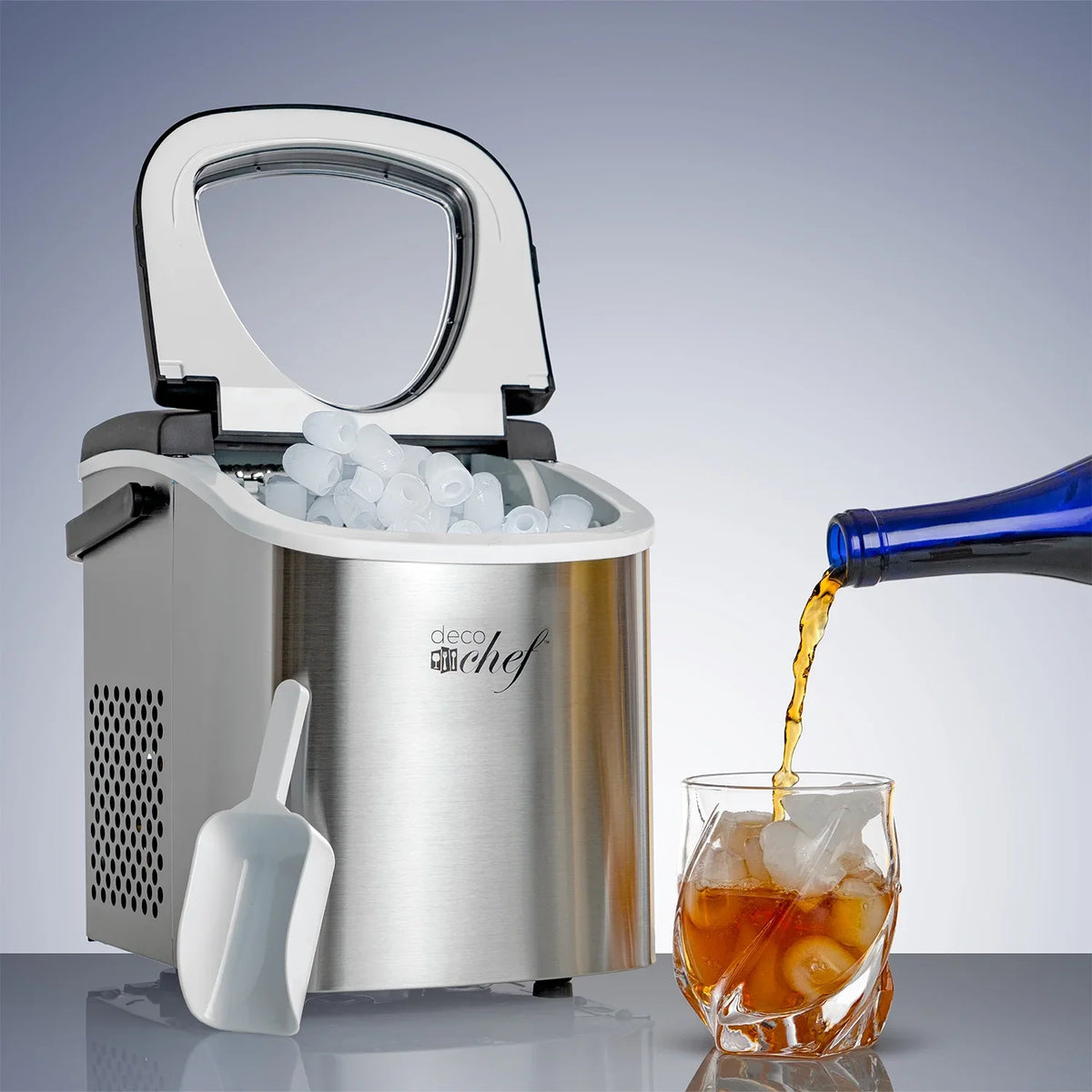 2026 NewDeco Compact Countertop Ice Maker, 26LBs in 24HRs, 9 Bullet Ice Cubes Ready in 6 Minutes, Stainless Steel