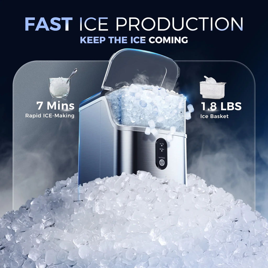 2026 NewSimzlife Nugget Ice Maker Countertops, 35.9lbs Per Day Portable Pebble ice machine, Crushed Sonic ice maker with Soft Chewable Ice for Home, Party, RV, Camping, Stainless Steel Silver