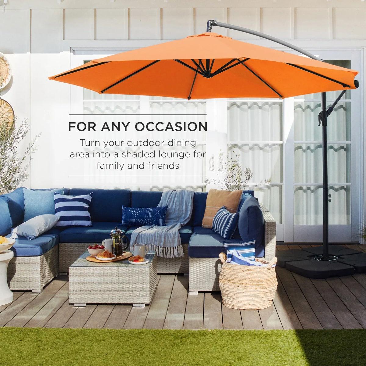 2026 NewBest Choice Products 10ft Offset Hanging Outdoor Market Patio Umbrella w/ Easy Tilt Adjustment - Tan
