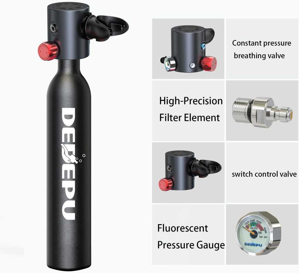 Scuba Diving Tank,0.5L Constant Pressure Mini Scuba Tank, Dive Tanks with On-Off Valve, 5-10 Minutes Underwater Capability, Portable Mini Scuba Tanks, Scuba Diving Tanks with Pump