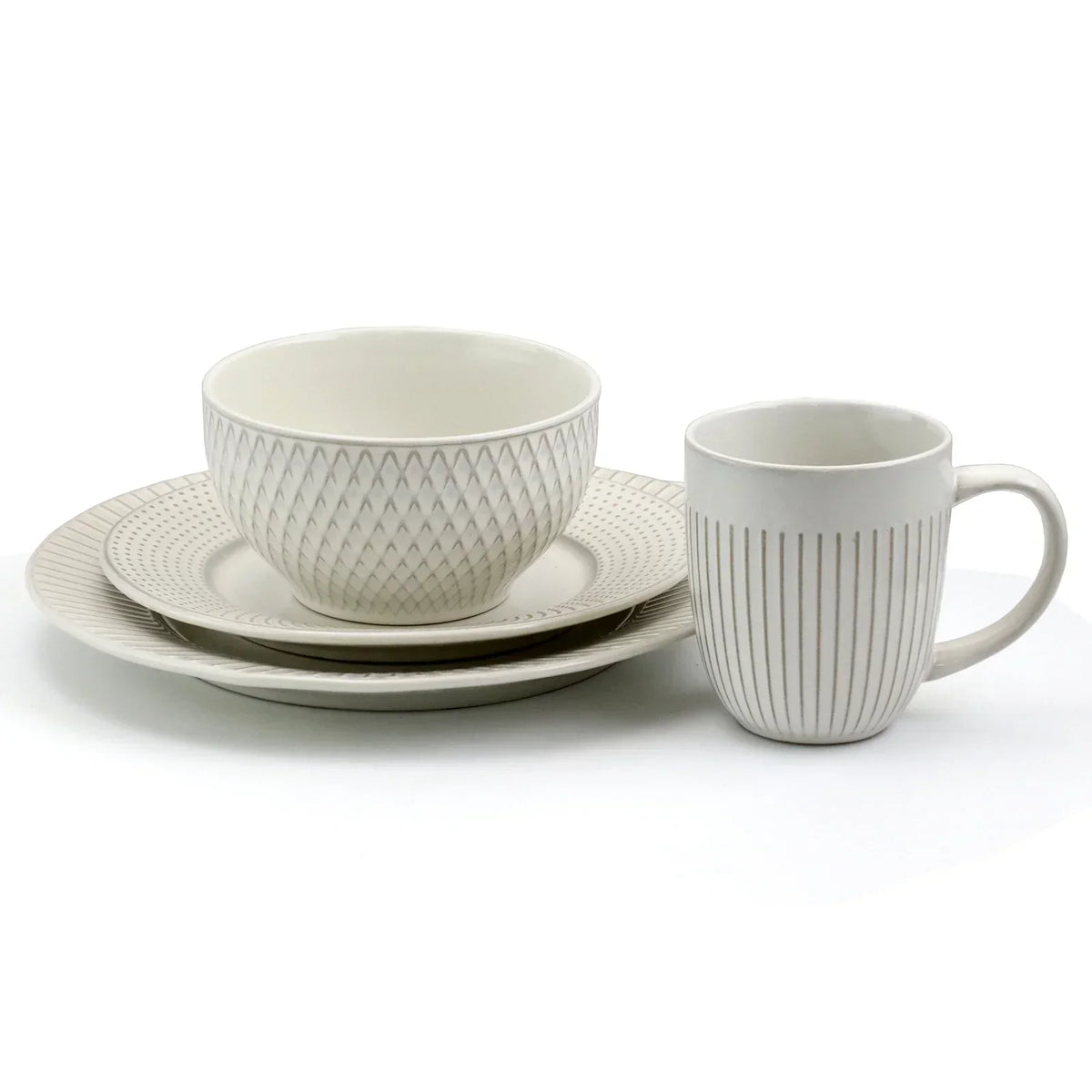 2026 NewElama Market Finds 16 Piece Round Stoneware Dinnerware Set in Embossed White