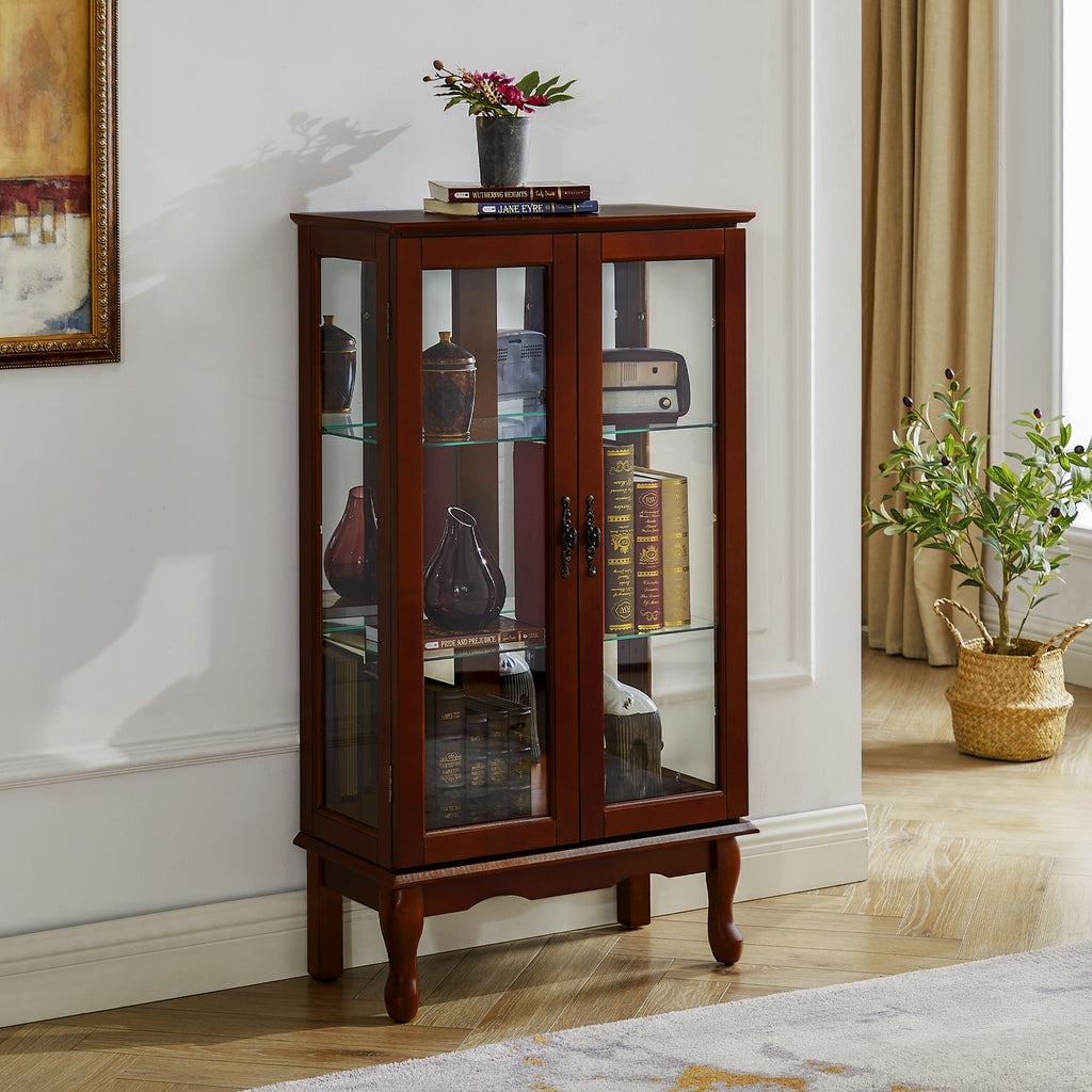 Huluwat Curio Cabinet Lighted Curio Diapaly Cabinet with Adjustable Shelves and Mirrored Back Panel