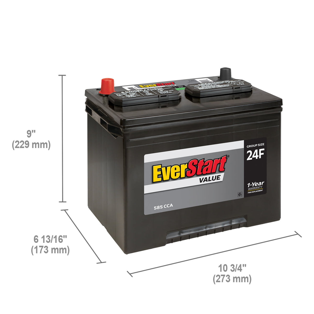 EverStart Value Lead Acid Automotive Battery, Group Size 24F, 12 Volt, 585 CCA