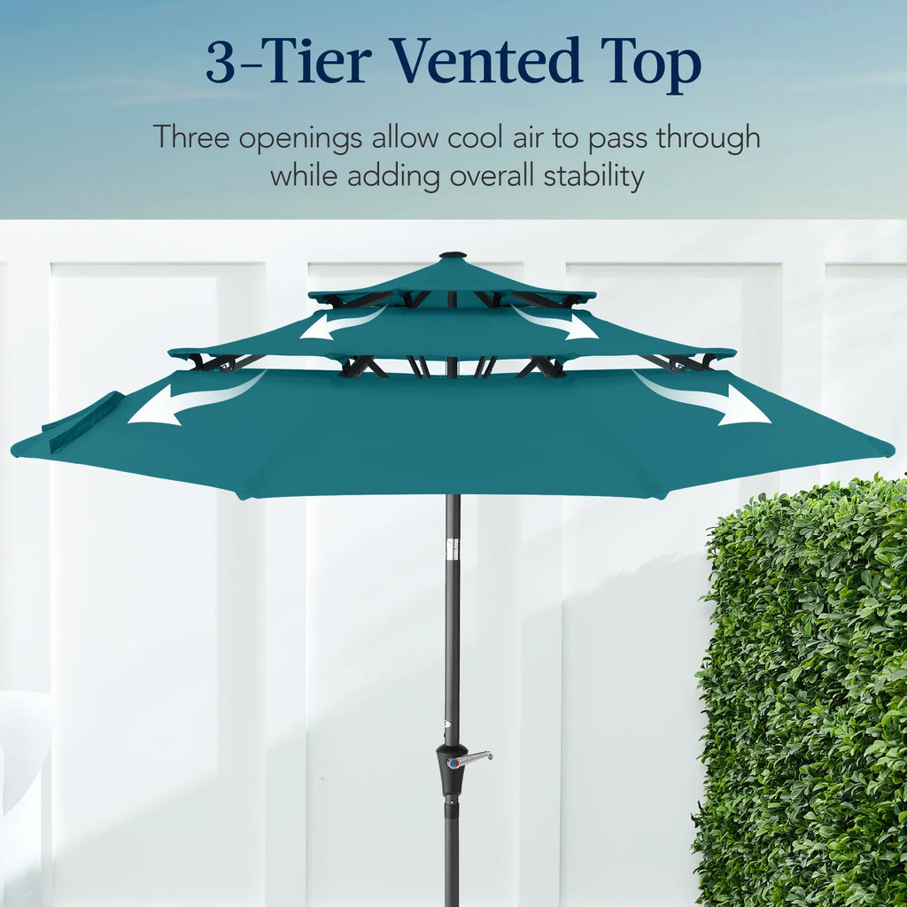 2026 NewBest Choice Products 10ft 3-Tier Patio Umbrella, Market Sun Shade w/ Tilt Adjustment, Easy Crank - Red