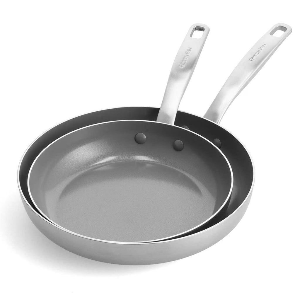 2026 New GreenPan Chatham Tri-Ply Stainless Steel Healthy Ceramic Nonstick Induction Suitable, 2 Piece Frypan Set, 8" and 10", Silver