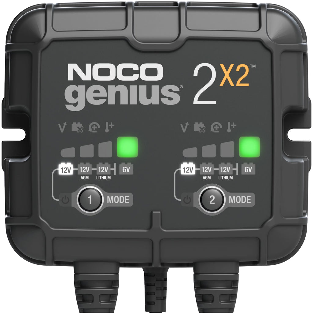 2026 NewNOCO GENIUS2X2: 2-Bank 4A (2A/Bank) 6V/12V Smart Battery Charger, Maintainer and Desulfator