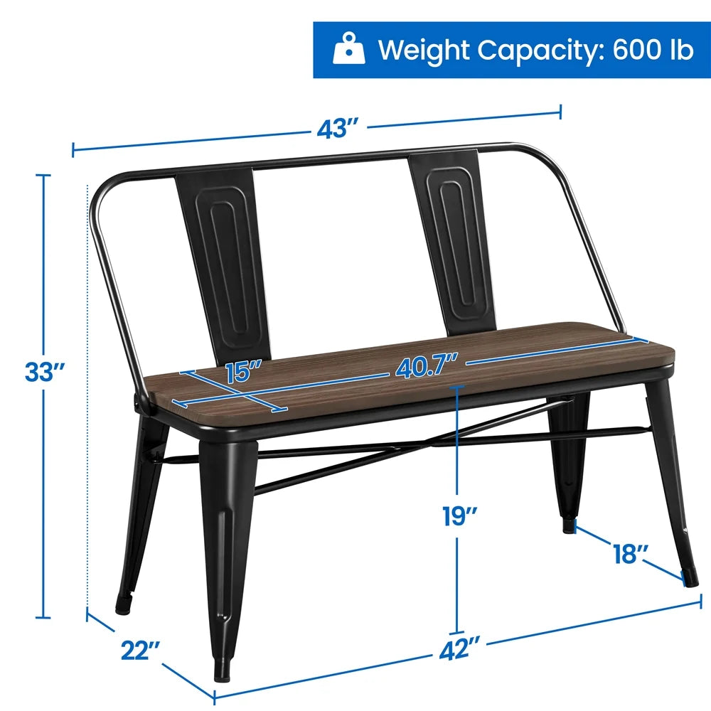 2026 NewYaheetech Industrial Metal Dining Bench with Upholstered Seat,Black