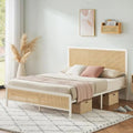 2026 New Platform Bed Frame with Natural Rattan Headboard Modern Cane Bed Frames with Heavy Duty Sturdy Steel Slat Support No Box Spring Needed Easy Assembly