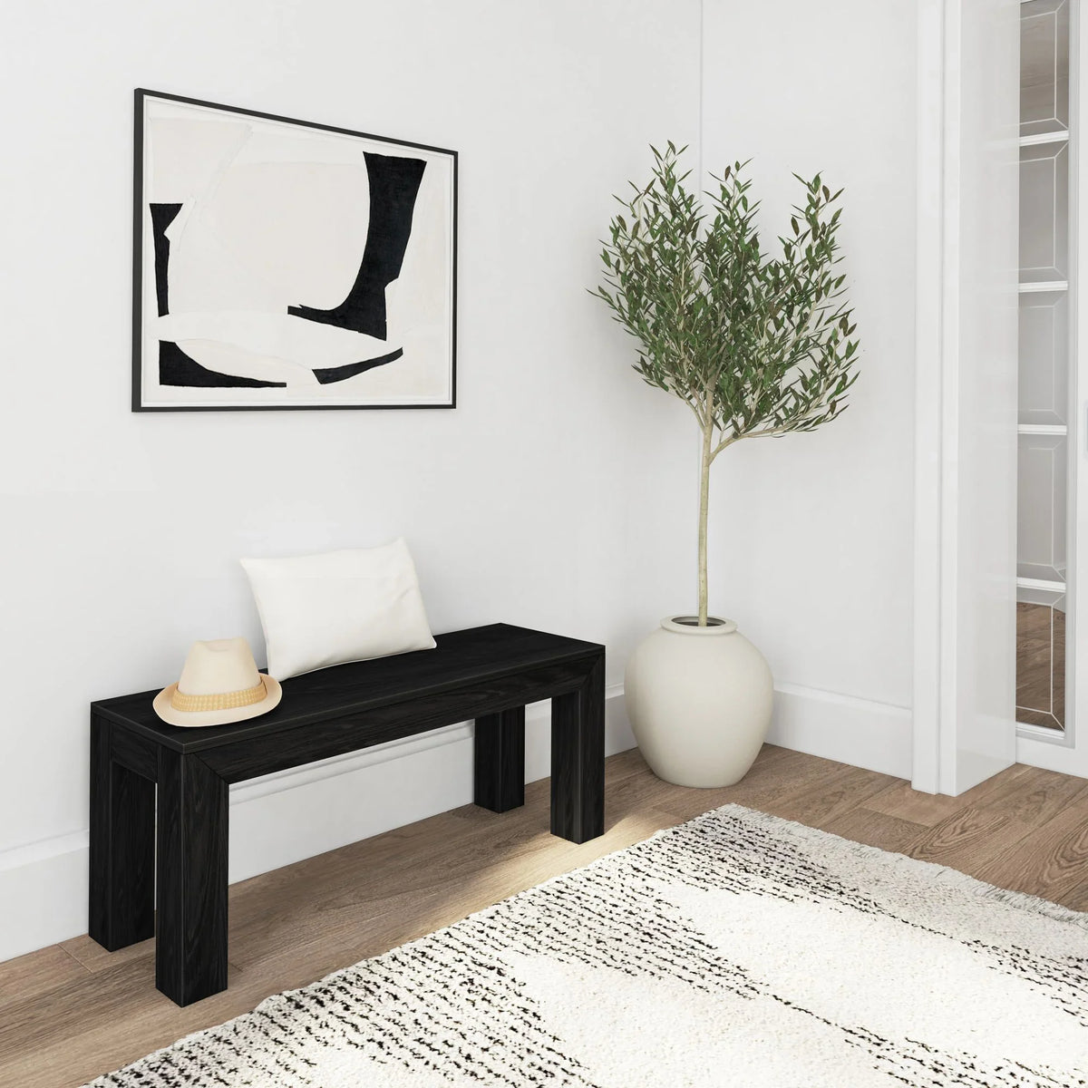 2026 New Plank+Beam Modern Dining Bench, Solid Wood Bench for Dining Table, 49", Blonde Wirebrush