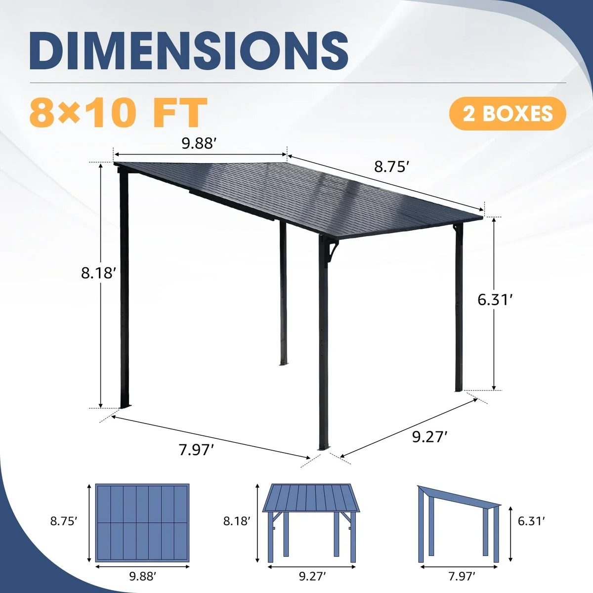 2026 New8' x 10' Outdoor Pergola Gazebo, Lean to Awnings Gazebos, Heavy Duty Hard Top Metal Pergola with Roof, for Patio, Backyard, Decks, Poolside