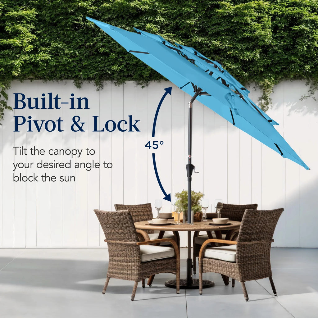 2026 NewBest Choice Products 10ft 3-Tier Patio Umbrella, Market Sun Shade w/ Tilt Adjustment, Easy Crank - Red