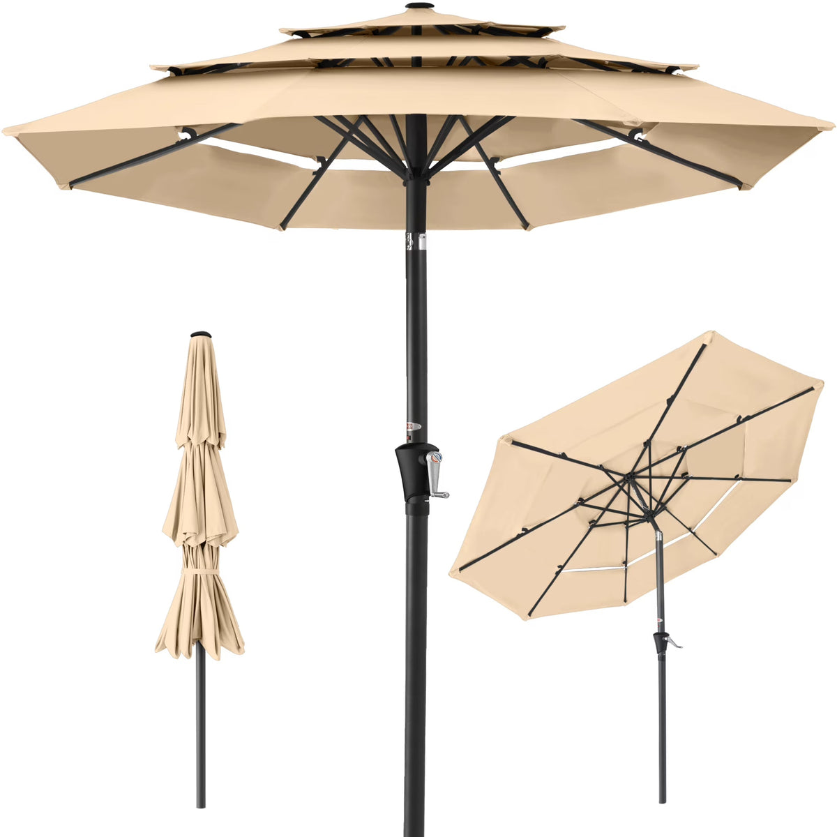 2026 NewBest Choice Products 10ft 3-Tier Patio Umbrella, Market Sun Shade w/ Tilt Adjustment, Easy Crank - Red