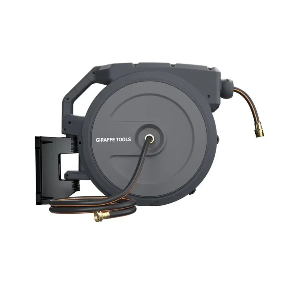 2026 NewGiraffe Tools Retractable Garden Hose Reel with 1/2in-100ft Water Hose, Plastic Bracket, Wall Mounted, Dark Grey