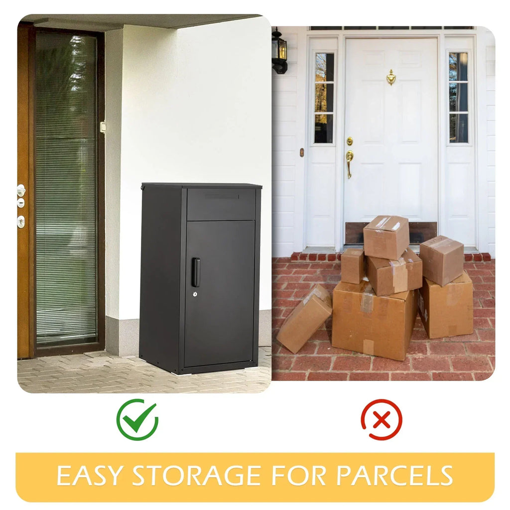 2026 NewAECOJOY Package Delivery Boxes for Outside Parcel Drop Box Outdoor Storage Box Wall Mounted Express Mail Package Delivery Box 17" x 16" x 38.3" Black