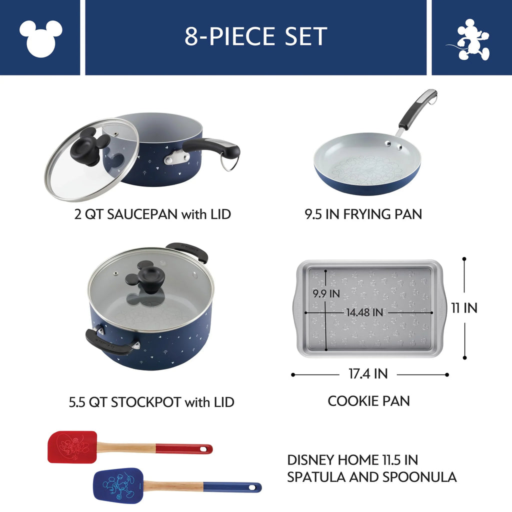 2026 NewFarberware Bon Voyage Ceramic Nonstick Pots and Pans Set with Baking Sheet/Cookie Pan and Home Kitchen Tools, 8 Piece Non Stick Cookware Set - Blue