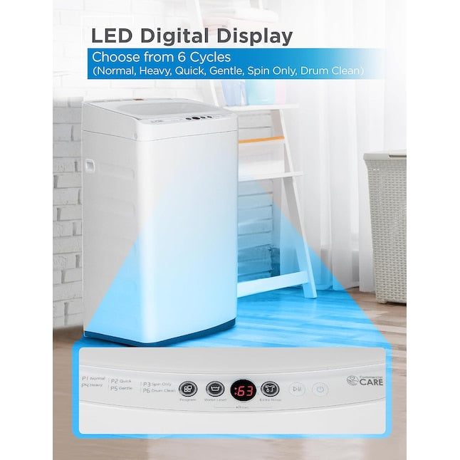 Commercial Care 0.9 Cu. Ft. Portable Washer - Compact Washing Machine with 6 Wash Cycles - Portable Clothes Washer Cleans Up To 3.5 Lbs. of Laundry - LED Digital Display - CC09PWM - White