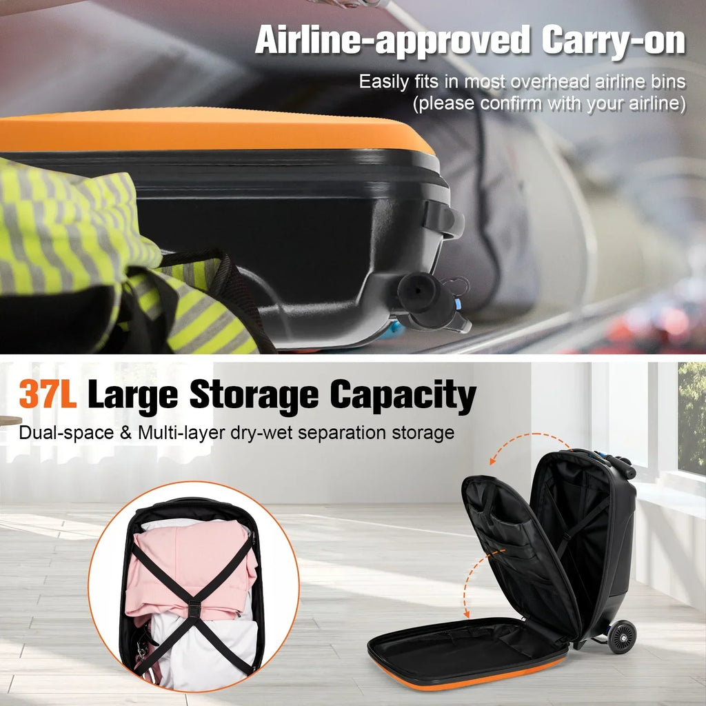 2026 NewAdvwin Scooter Luggage for Kids & Adults, Hardside Ride on Suitcase for Kids Ages 4-15 Multifunctional Lightweight Foldable Carry on Luggage with Wheels Ride on for Children Teenagers, Pink