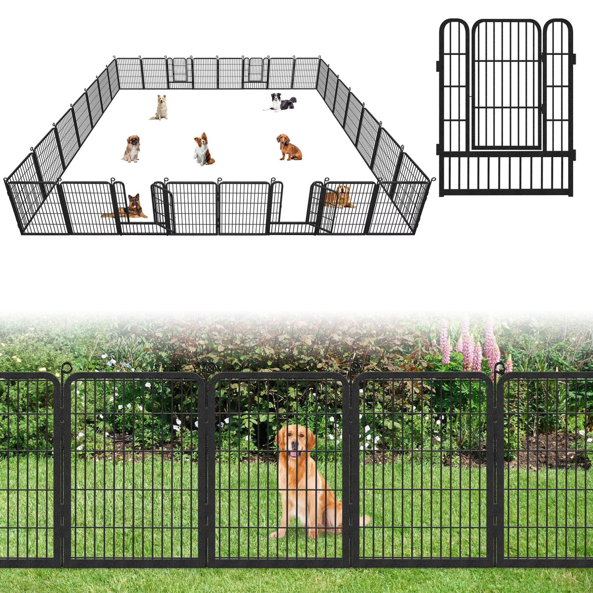 2026 NewGarden Fence with Gate Fencing No Dig Fence Panels 30ft(L)"32in(H) for Yard Animal Barrier Decorative Garden Fencing for Backyard Patio Garden Fences and Borders for Dogs