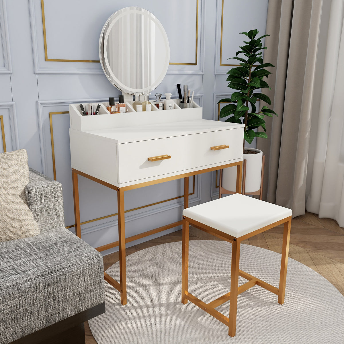 Bybafun 31.5-in White Makeup Vanity